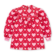 A DEE -  Love Story Libby Heart Print Bow Dress - Vibrant Red