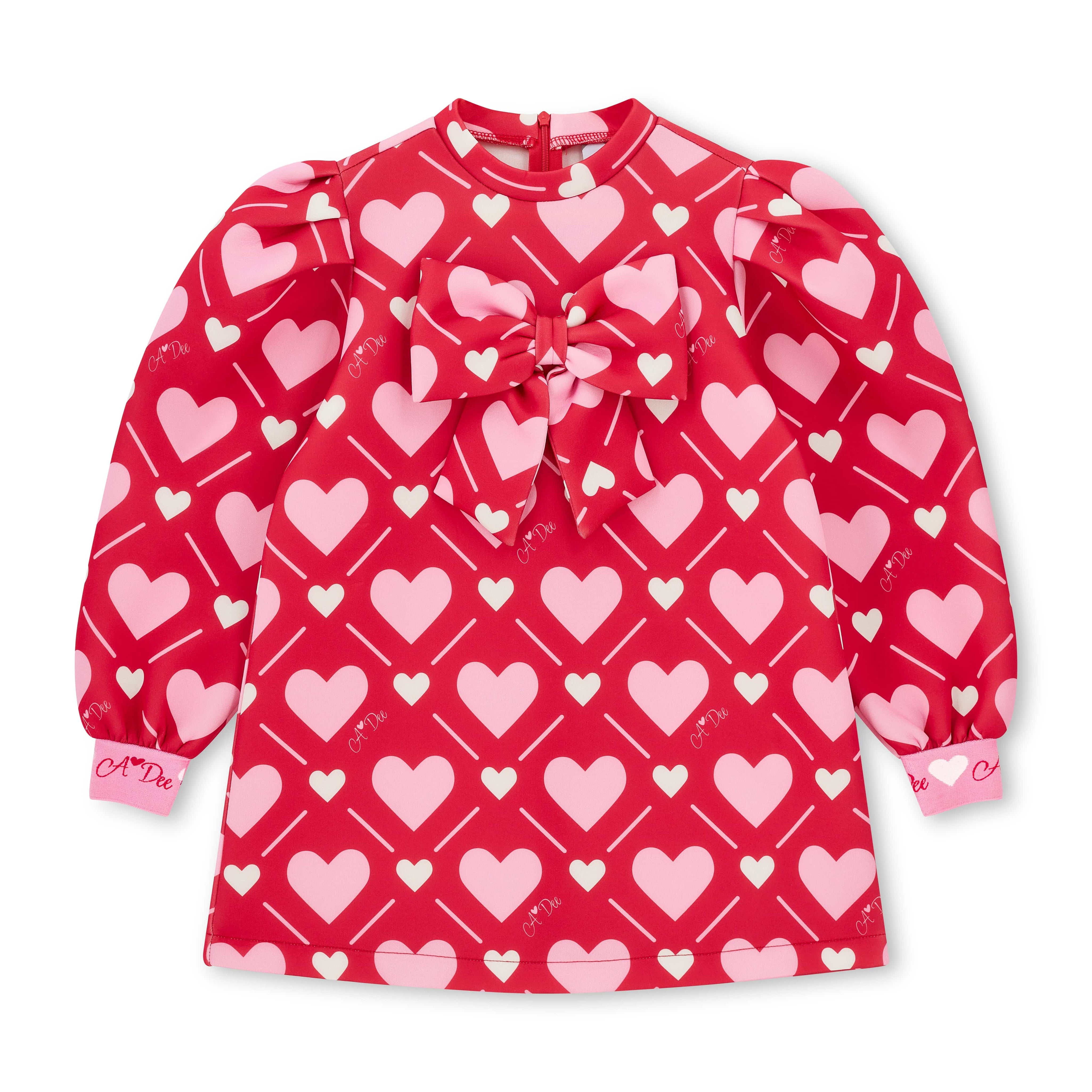 A DEE -  Love Story Libby Heart Print Bow Dress - Vibrant Red