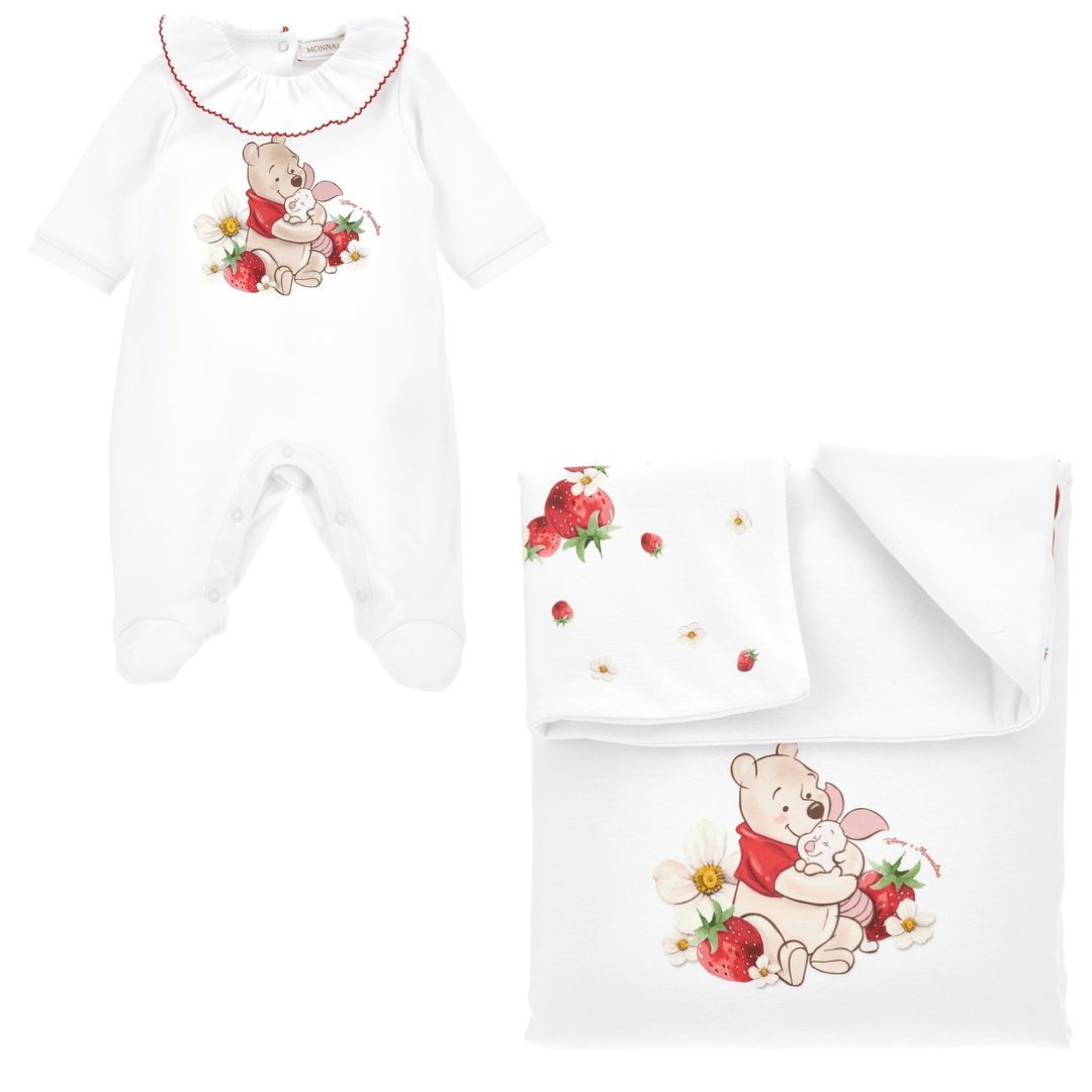 MONNALISA - Winnie The Pooh Two Piece Babygrow Set- White