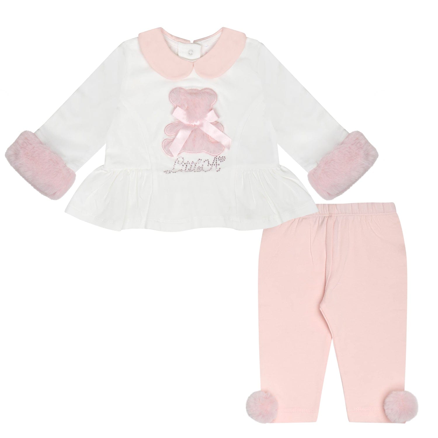 LITTLE A - Bear Hugs Gracie Faux Fur Bear Print Legging Set - Snow White