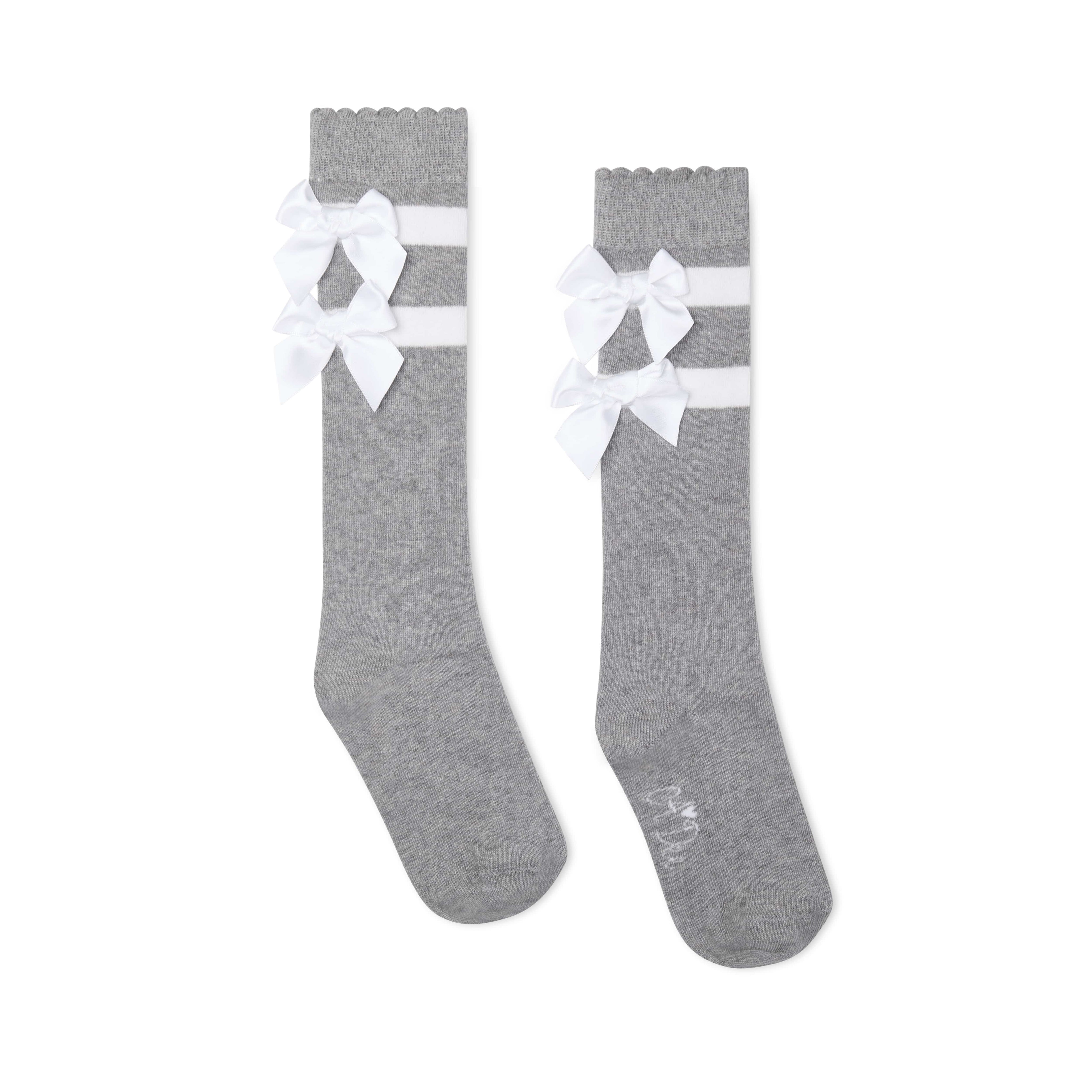 A Dee - Eau De A Dee Astrid Stripe & Bow Knee High Socks - Grey Marl