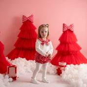 LITTLE A - Little Bows Katy Check Jam Pant Set - Vibrant Red