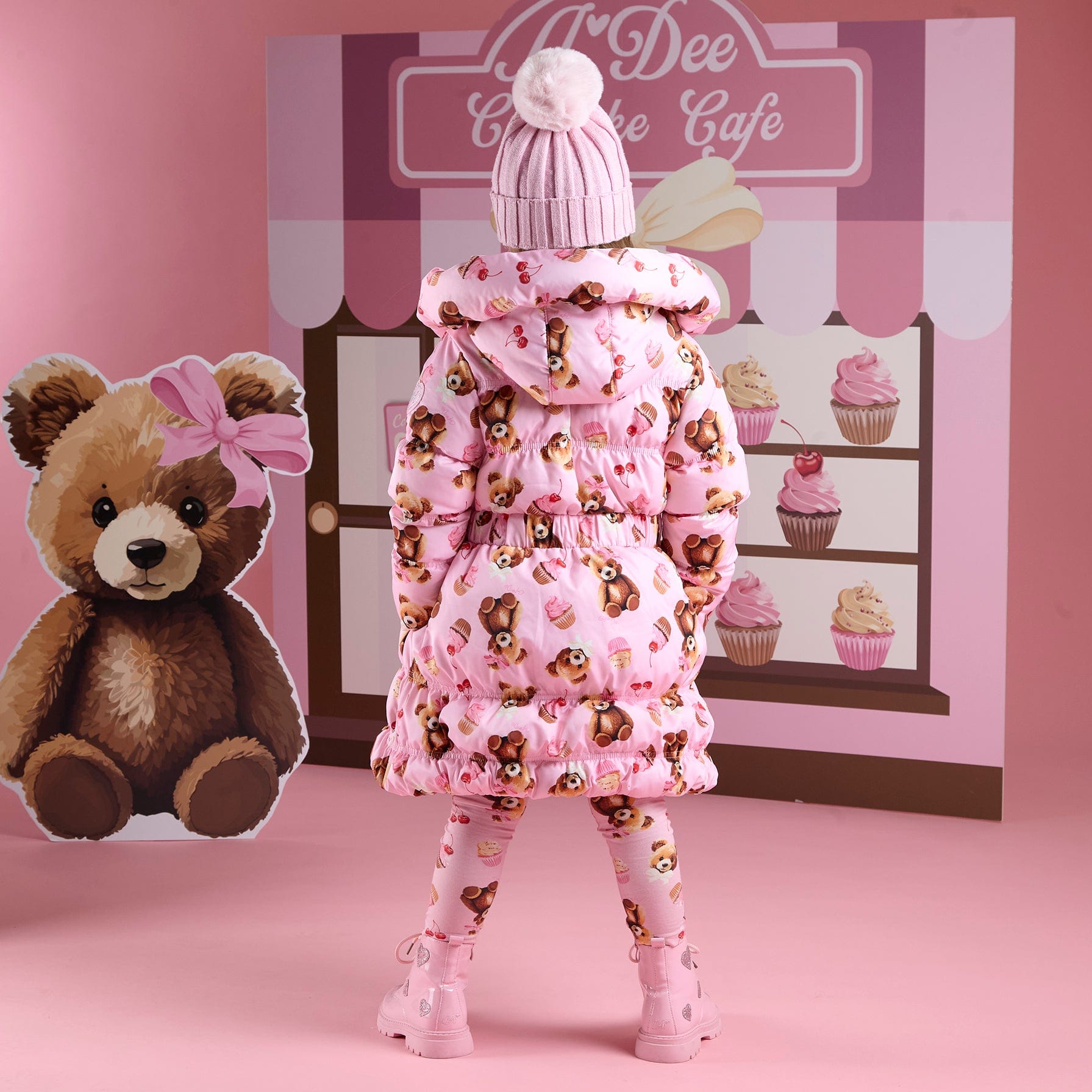 A DEE - Teddy Bear Bakery Lauren Bear Print  Bow Jacket - Pink Fairy
