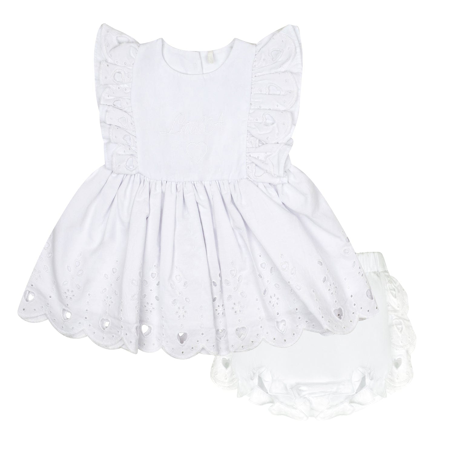 LITTLE A - Juniper Pastel Hearts Broderie Anglaise Dress - White