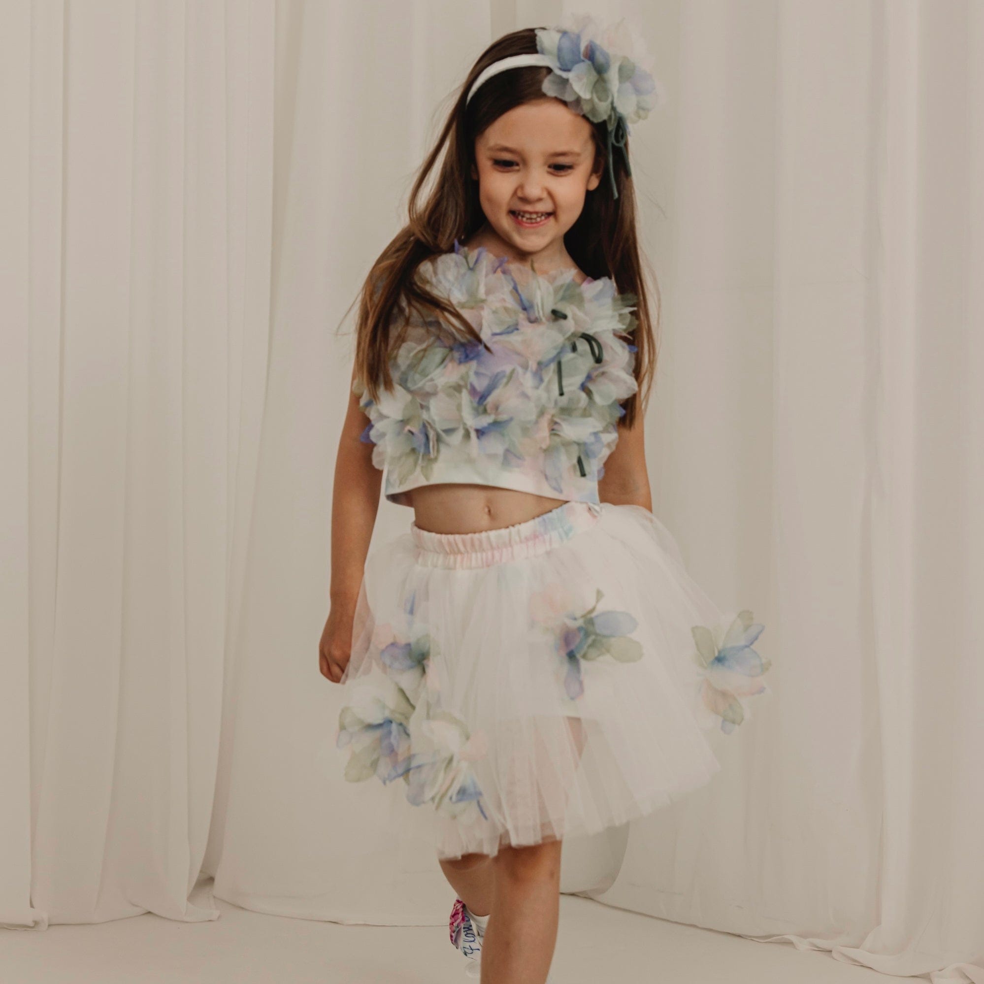 Daga - Pastel Bloom Embellished Tutu Skirt Set - White