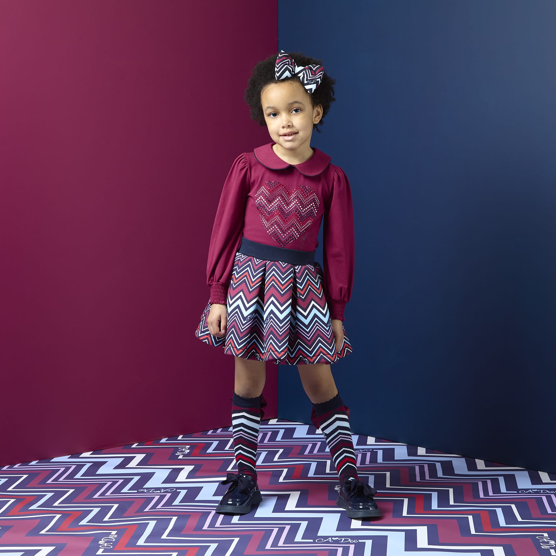 A DEE - Chevron Charm Chloe Chevron Print Skirt Set - Deep Cherry