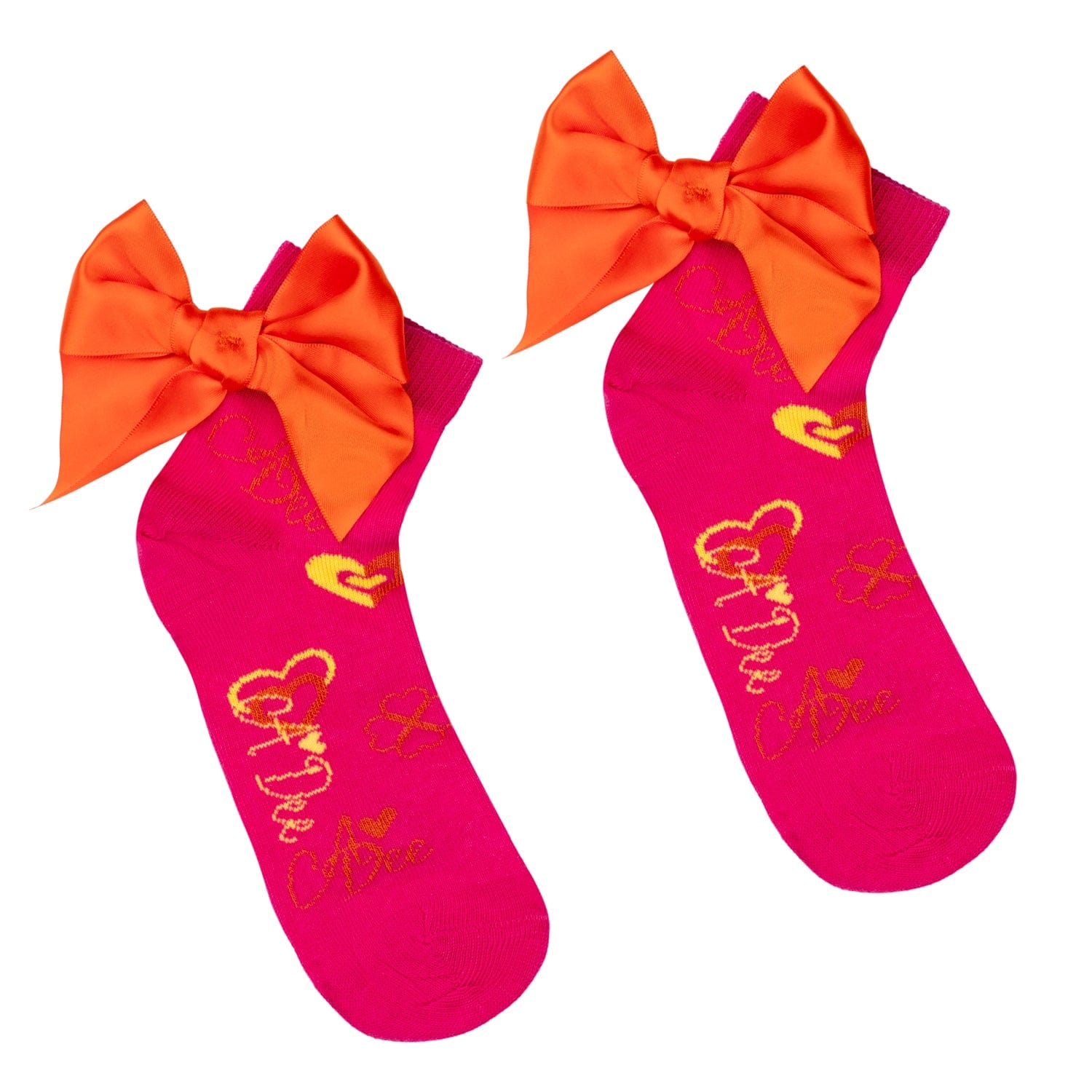 A DEE - Margerie Bold Hearts Bow Colour Block Ankle Socks - Hot Pink