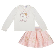 A DEE - Abstract Teddy Star Teddy Print Skirt Set - Baby Pink