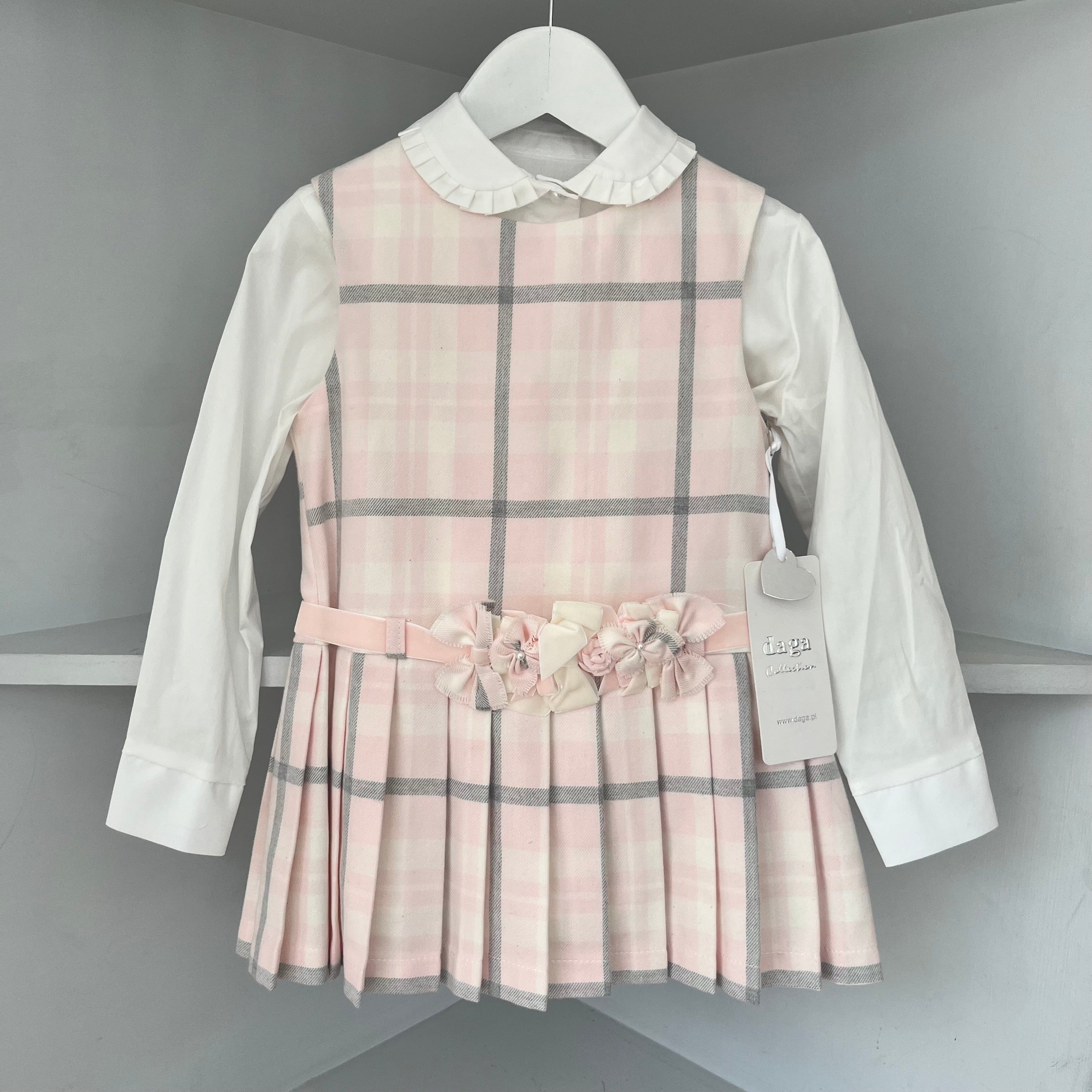 Daga - Exclusive Check Pinafore Dress & Blouse - Pink
