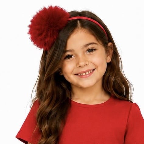 Bimbalo - Pom Pom Fur Hairband  - Red