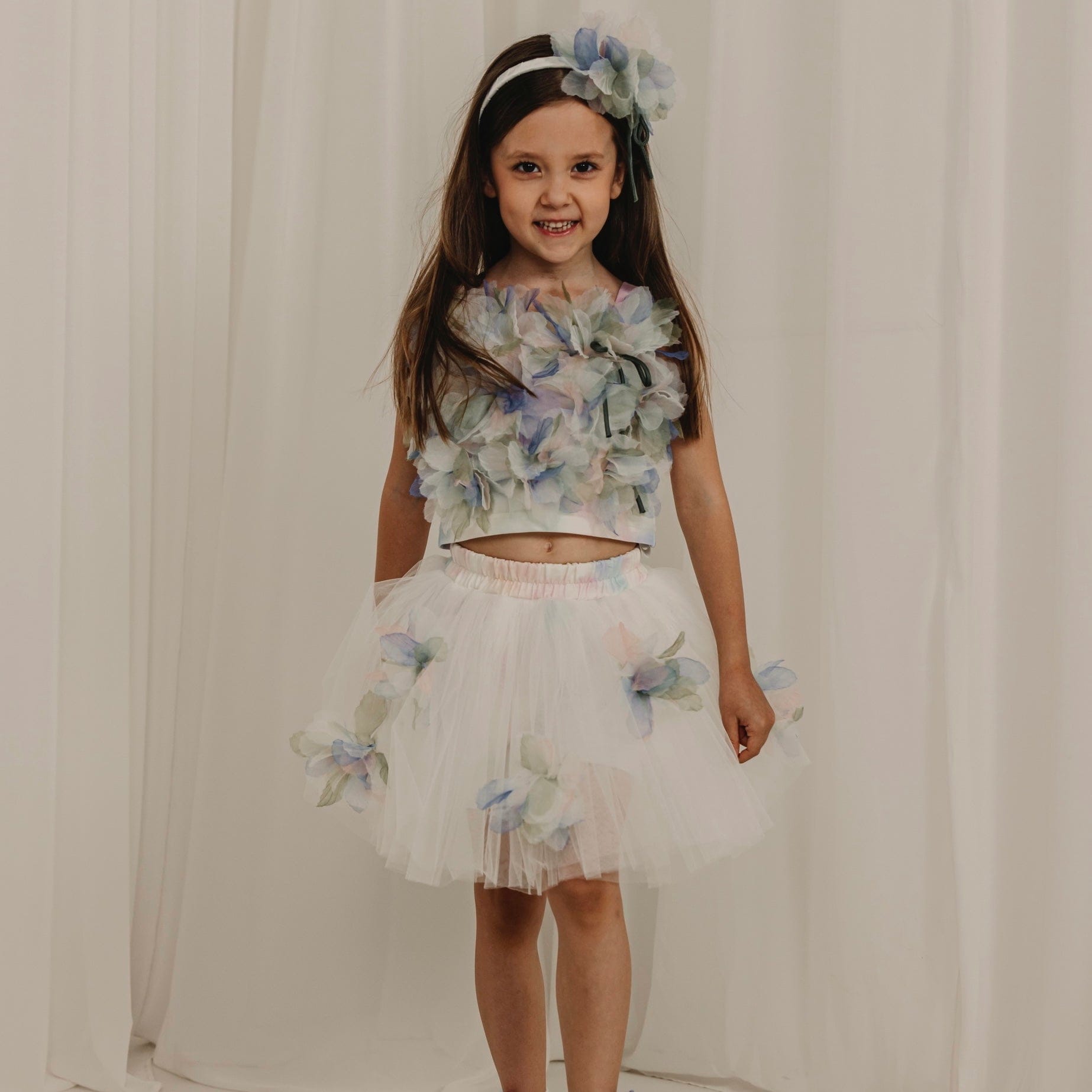 Daga - Pastel Bloom Embellished Tutu Skirt Set - White
