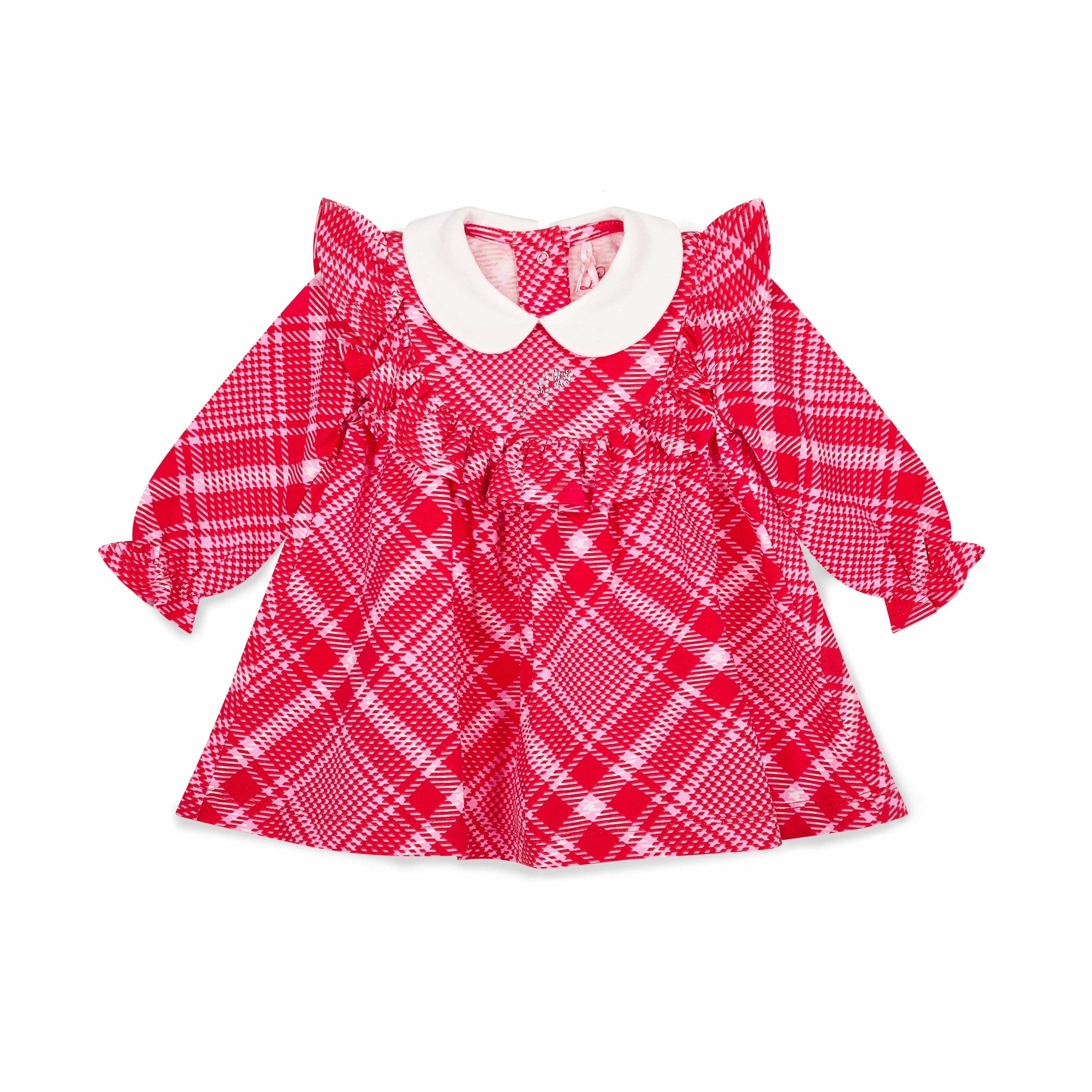 LITTLE A - Little Bows Kylie Check Dress With Peter Pan Collar - Vibrant Red