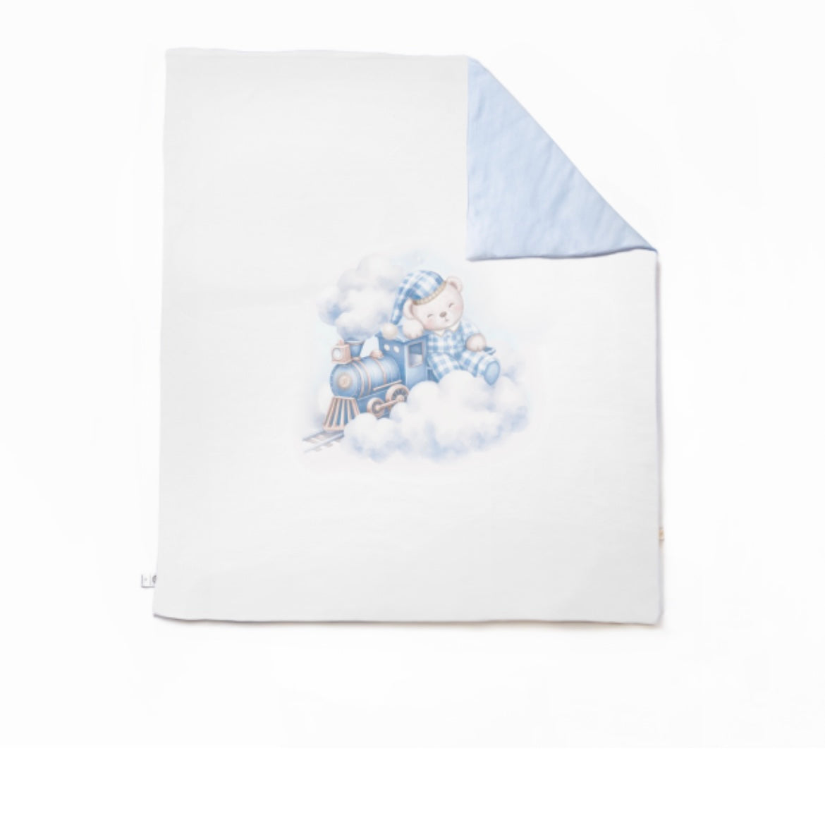 FIRST BABY - Train Swaddle Blanket - Blue