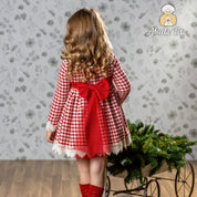 ABUELA TATA - Christmas Dogtooth Puffball Dress - Red