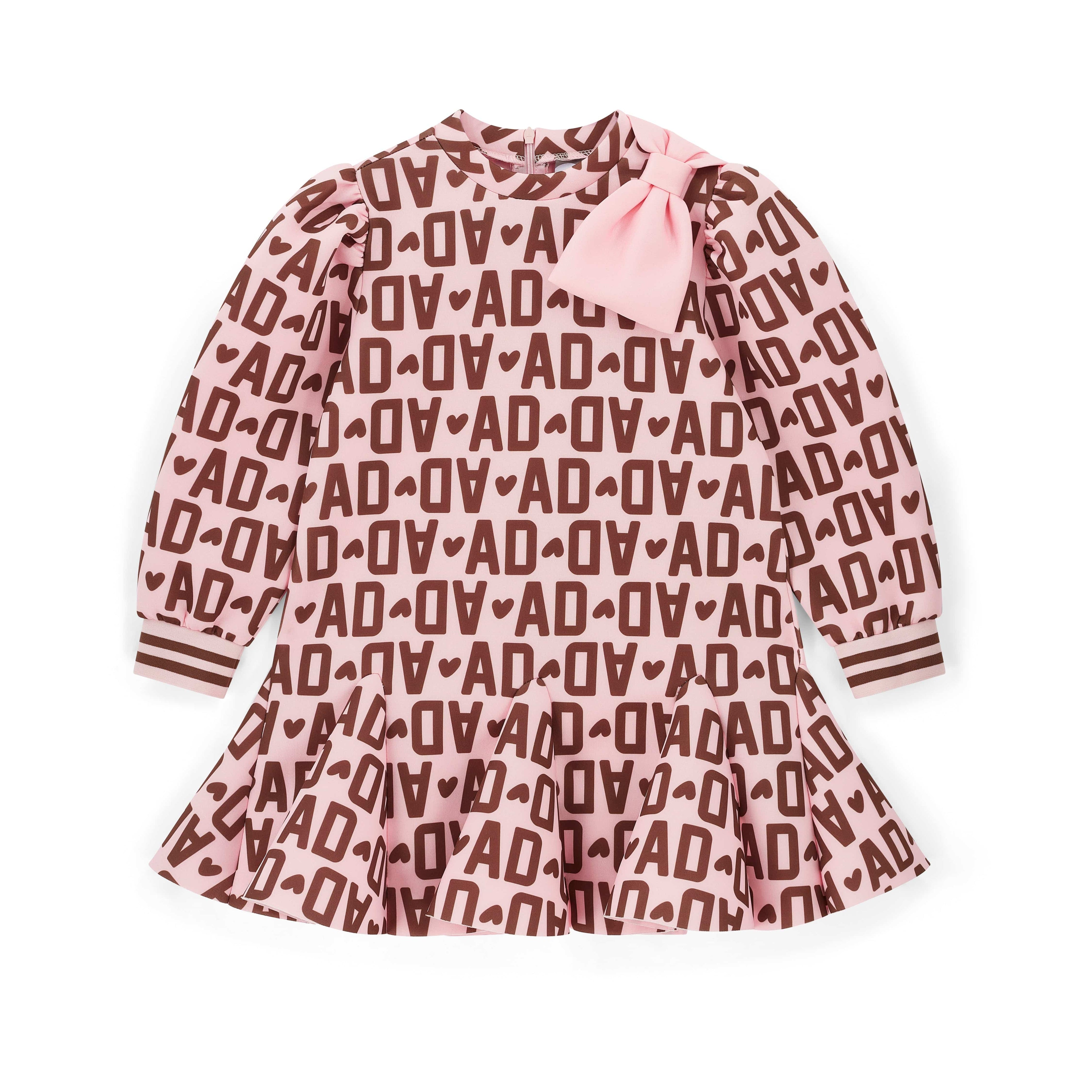 A DEE - Initial Icon Maisie Initial Print Bow Dress - Chocolate Brown