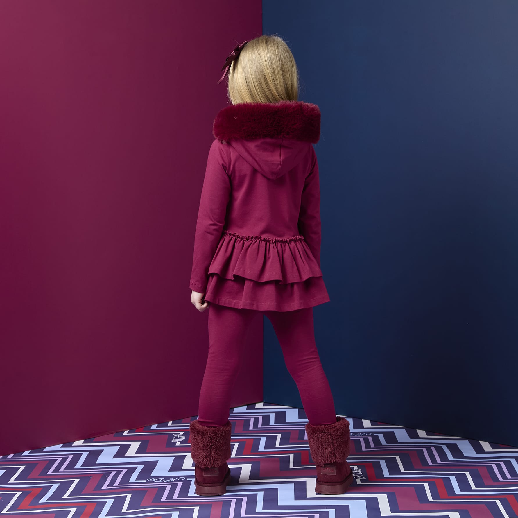 A DEE - Chevron Charm Alina Fur Trim Legging Set - Deep Cherry