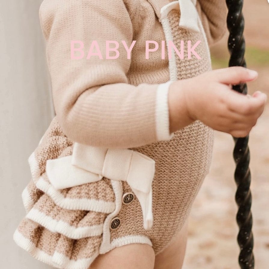 Rahigo - Three Piece Cream Trim Pinafore Set  -  Baby Pink