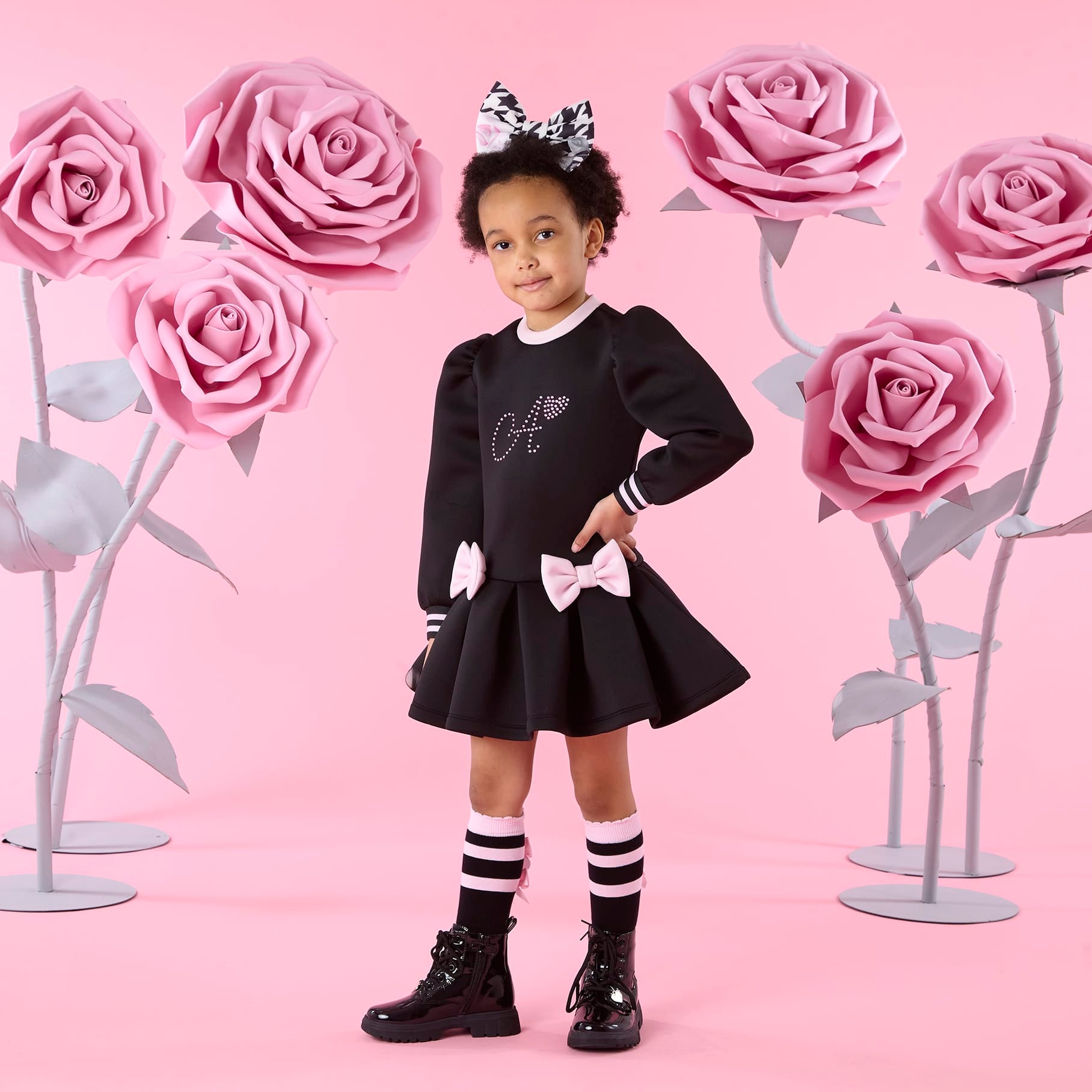 A DEE - Winter Bloom Alivia Contrast Bow Dress - Black