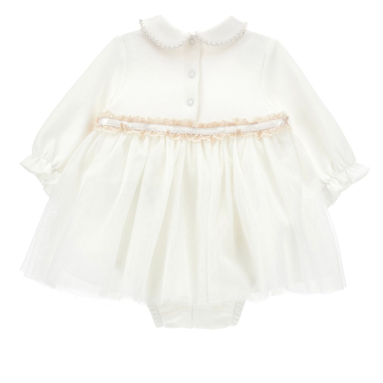 MONNALISA - Rose Bud & Lace Romper Dress - Ivory