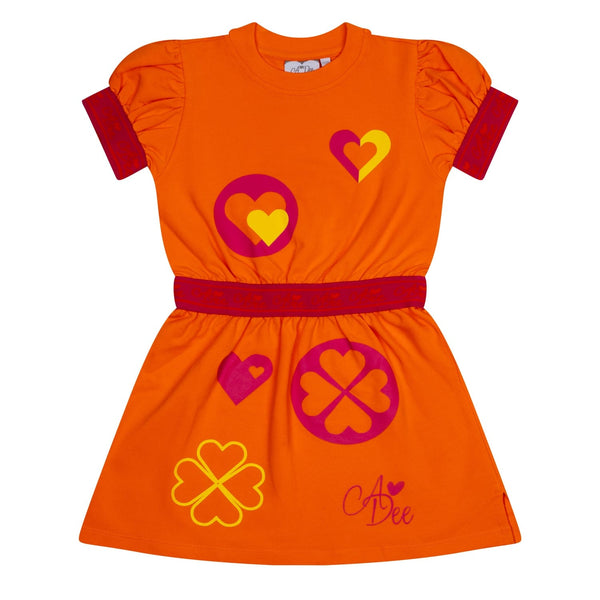 A DEE - Millie Bold Hearts Colour Tape Sweat Dress - Orange