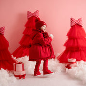 LITTLE A - Little Bows Kaia Heart Embroidery Puff Hooded Jacket - Vibrant Red