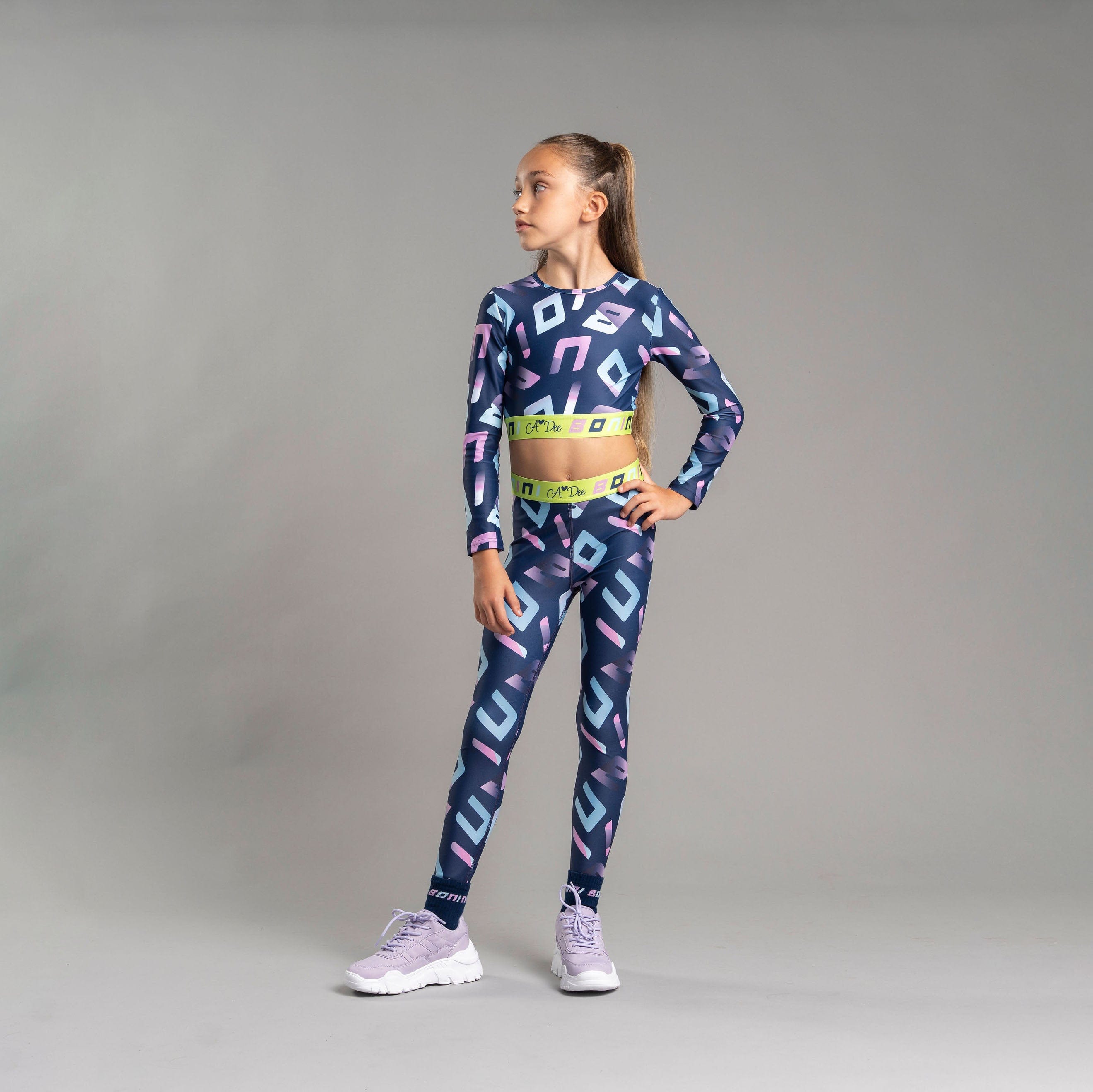 BONINI BY A DEE - Tape Waistband Legging Inspire & Long Sleeve Sports Top Power - Blue Navy