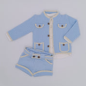 Rahigo - Three Piece Cream Trim Short Set -  Baby Blue