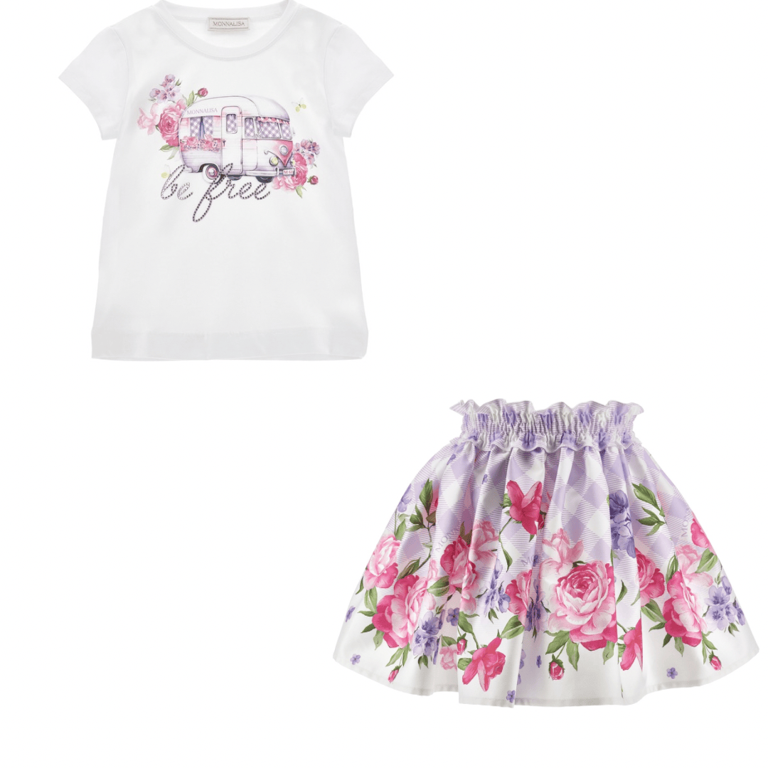 MONNALISA - Garden Party Be Free Top & Skirt Set - Lilac