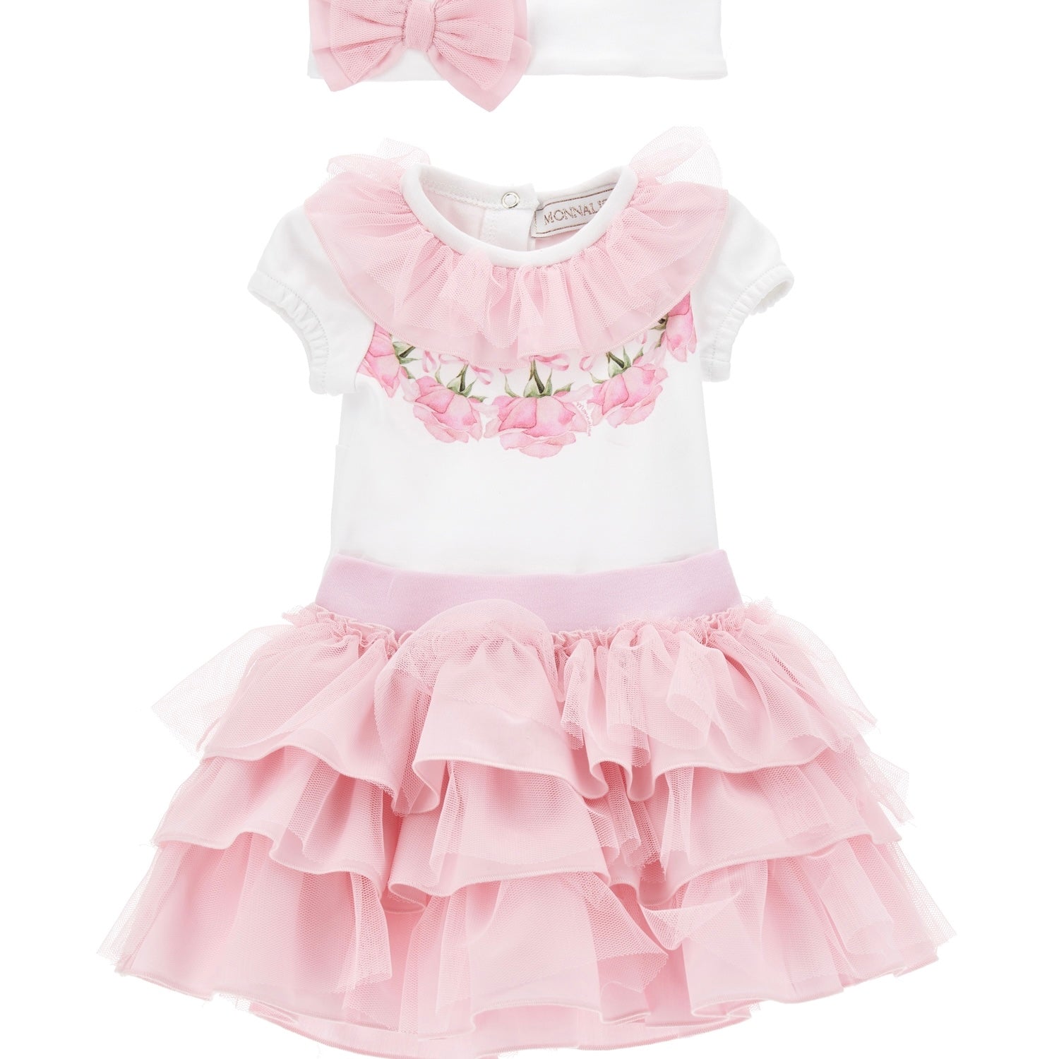 MONNALISA - Rose  Skirt Set & Hairband - Pink