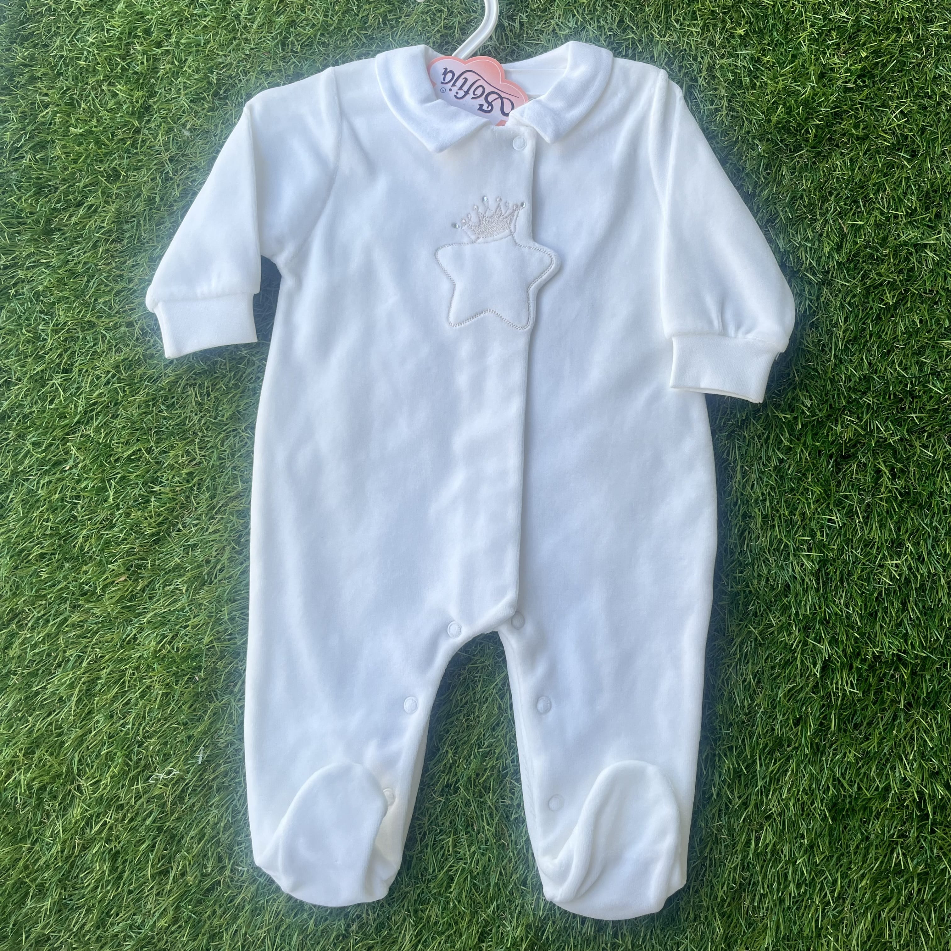 SOFIJA - Velour Diamanté Babygrow - Cream