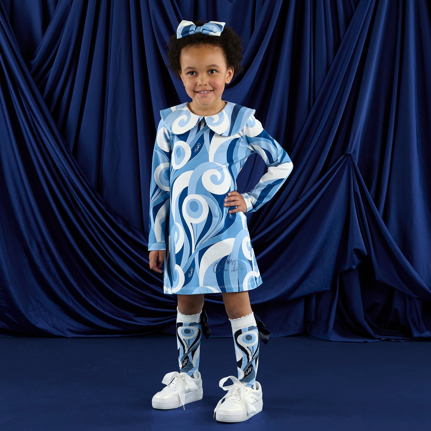 A DEE - Twilight Twirls Nora Swirl Print Jersey Dress - Powder Blue