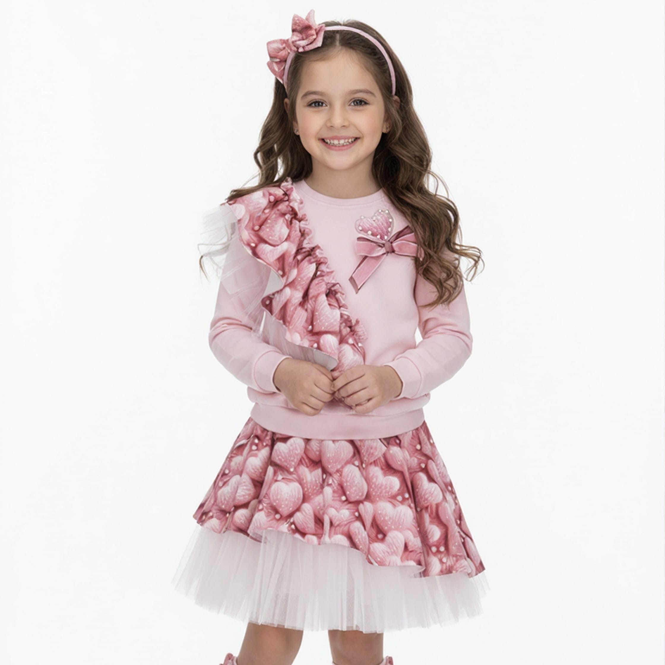 Daga - Love Storey Sweatshirt Two Piece Skirt Set - Pink