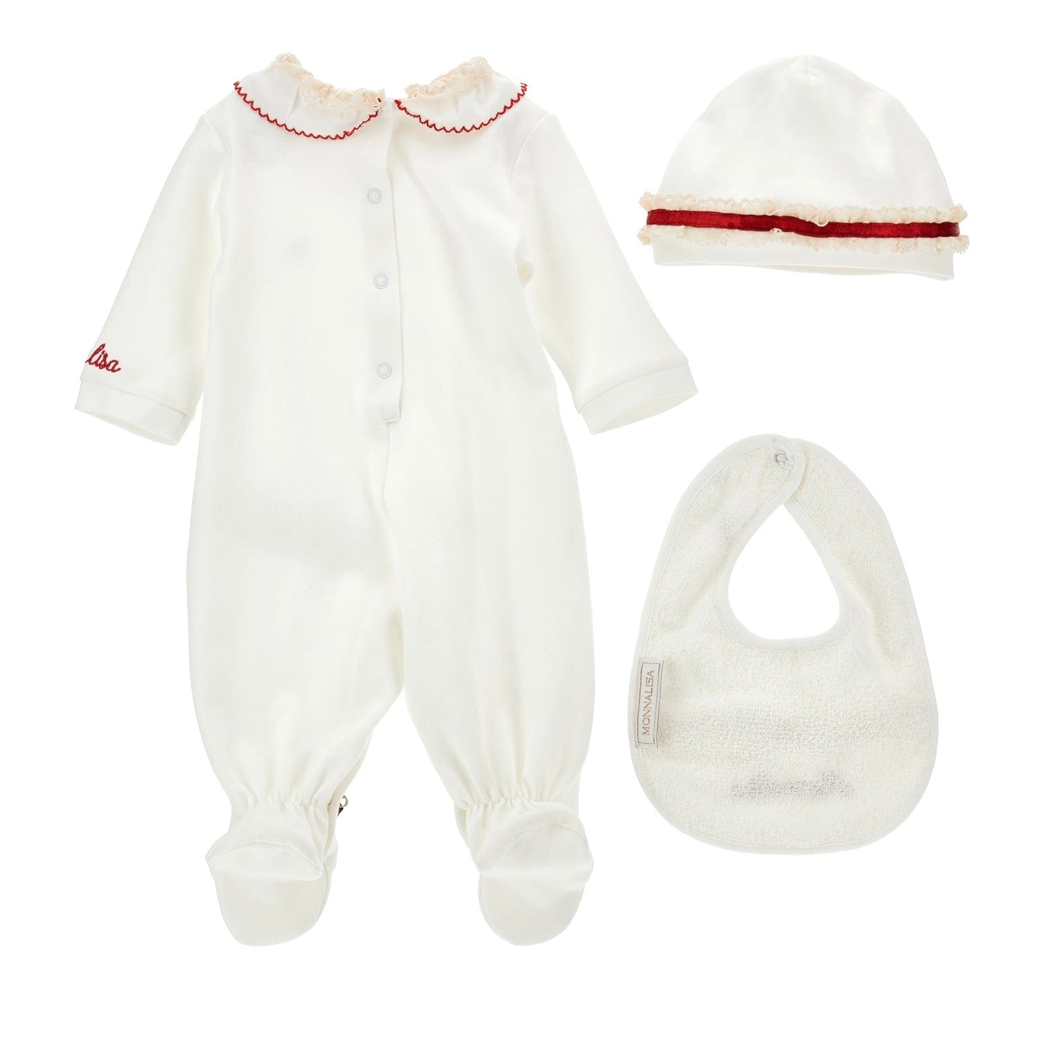 MONNALISA - Rose Bud & Lace Three Piece Set - Red