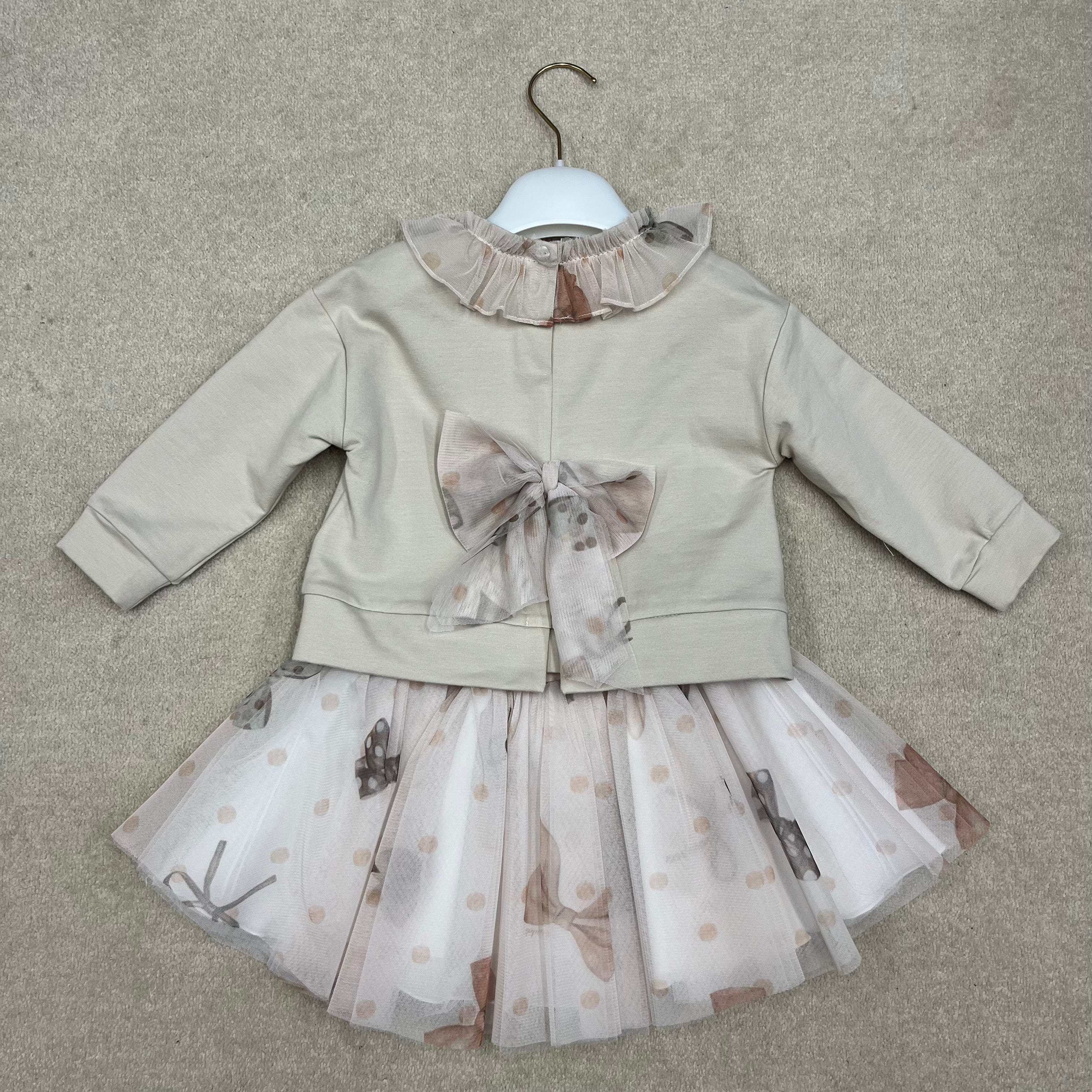 Bimbalo - Tulle Print Bow  Skirt Set - Camel
