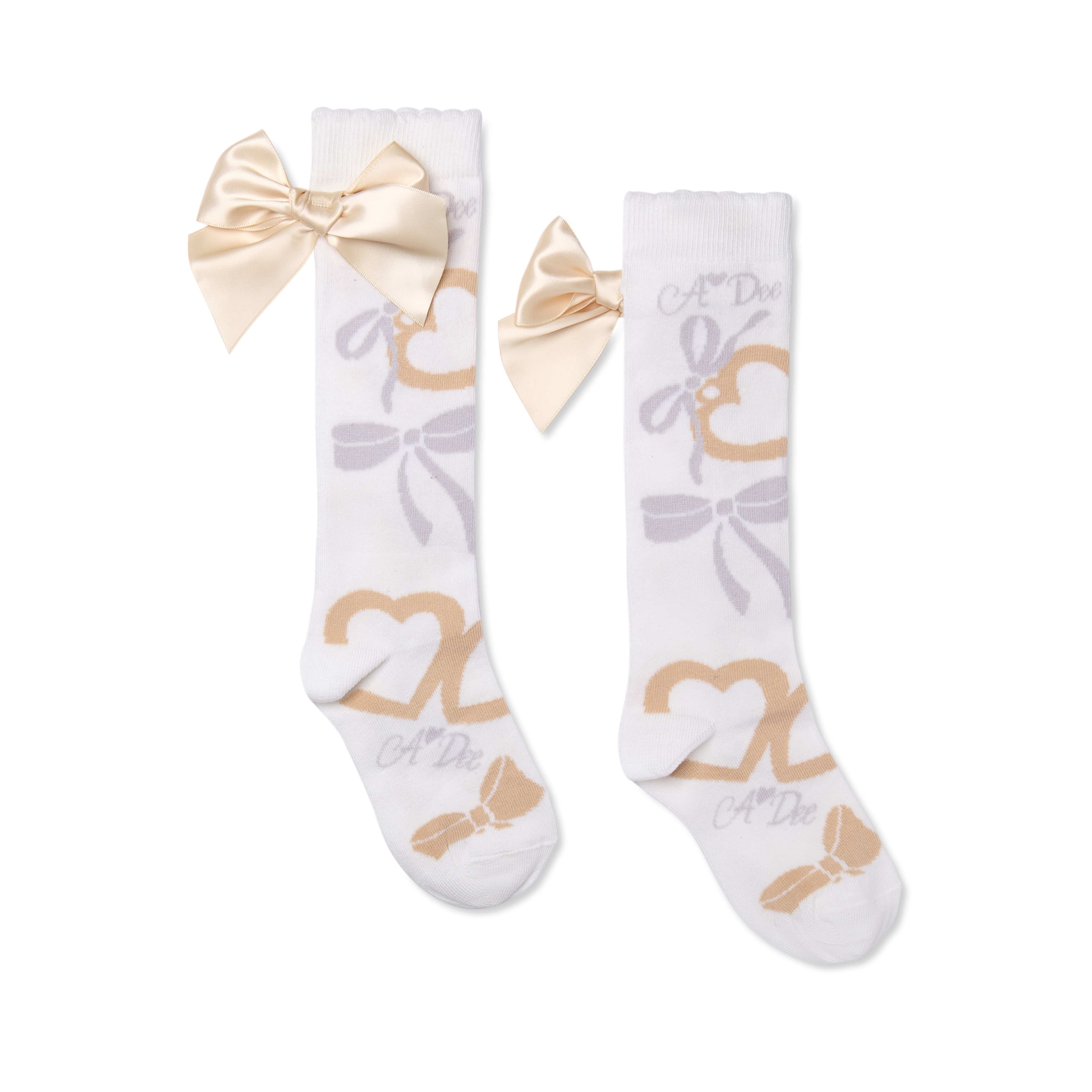 A Dee - Eau De A Dee Alessandra Bow Print Knee High Socks - Snow White
