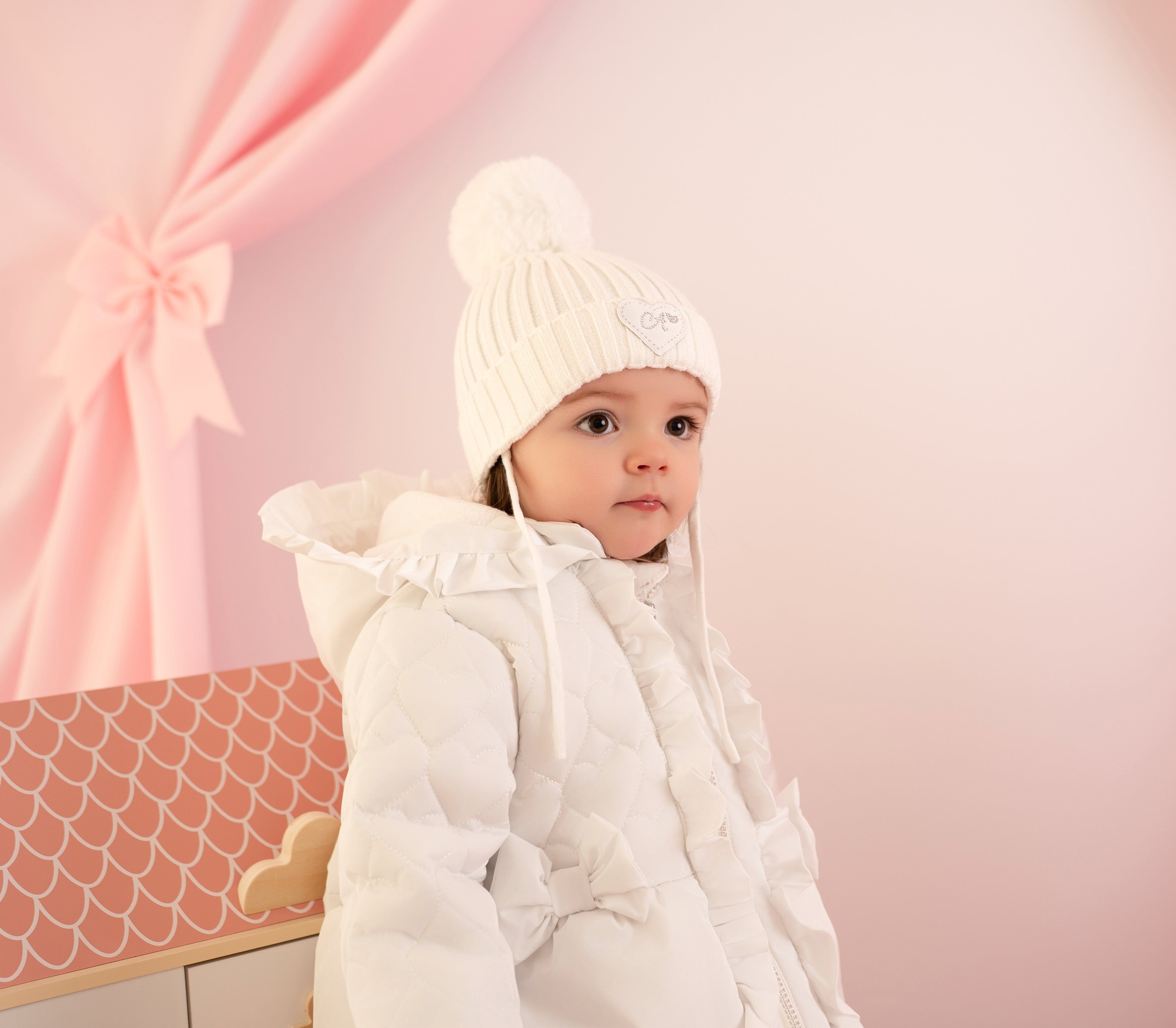 LITTLE A - Cute As A Cupcake Kaia Heart Embroidery Puff Hooded Jacket - Snow White