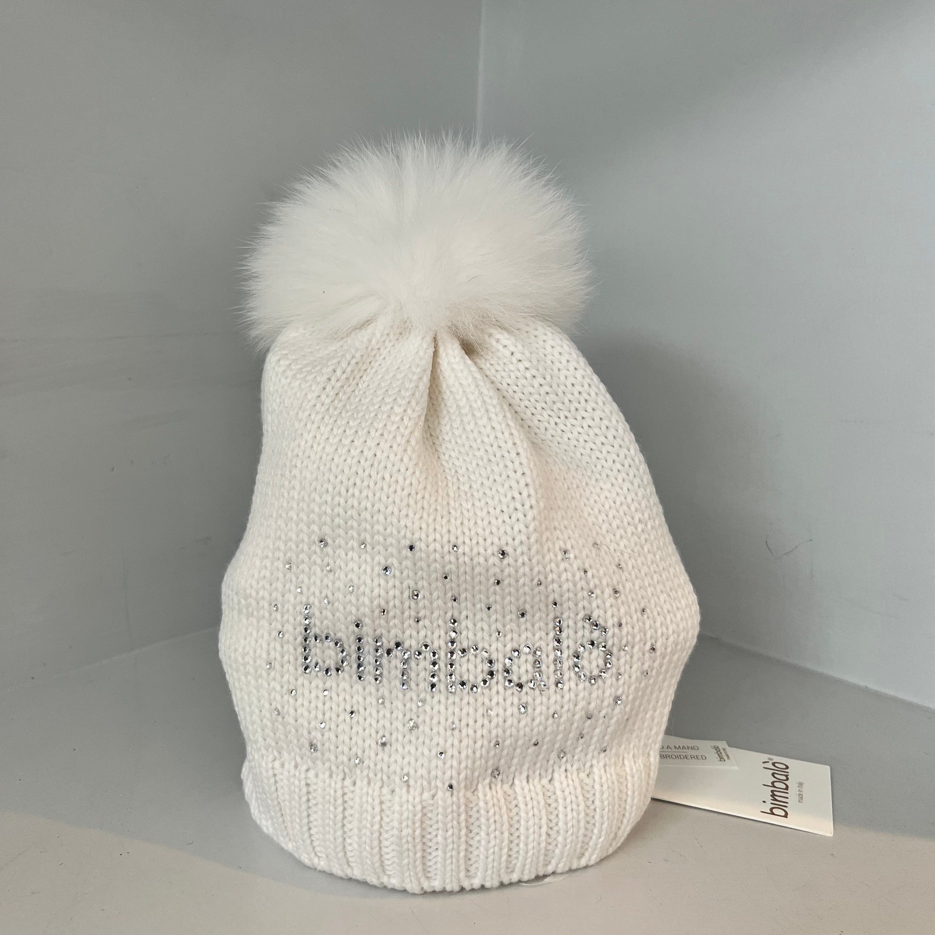 Bimbalo - Pom Pom Fur Knit Hat  - Cream