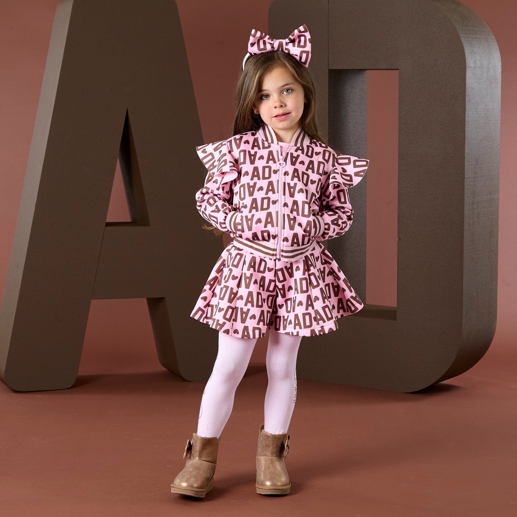 A DEE - Initial Icon Melody Initial Print Bomber - Chocolate Brown