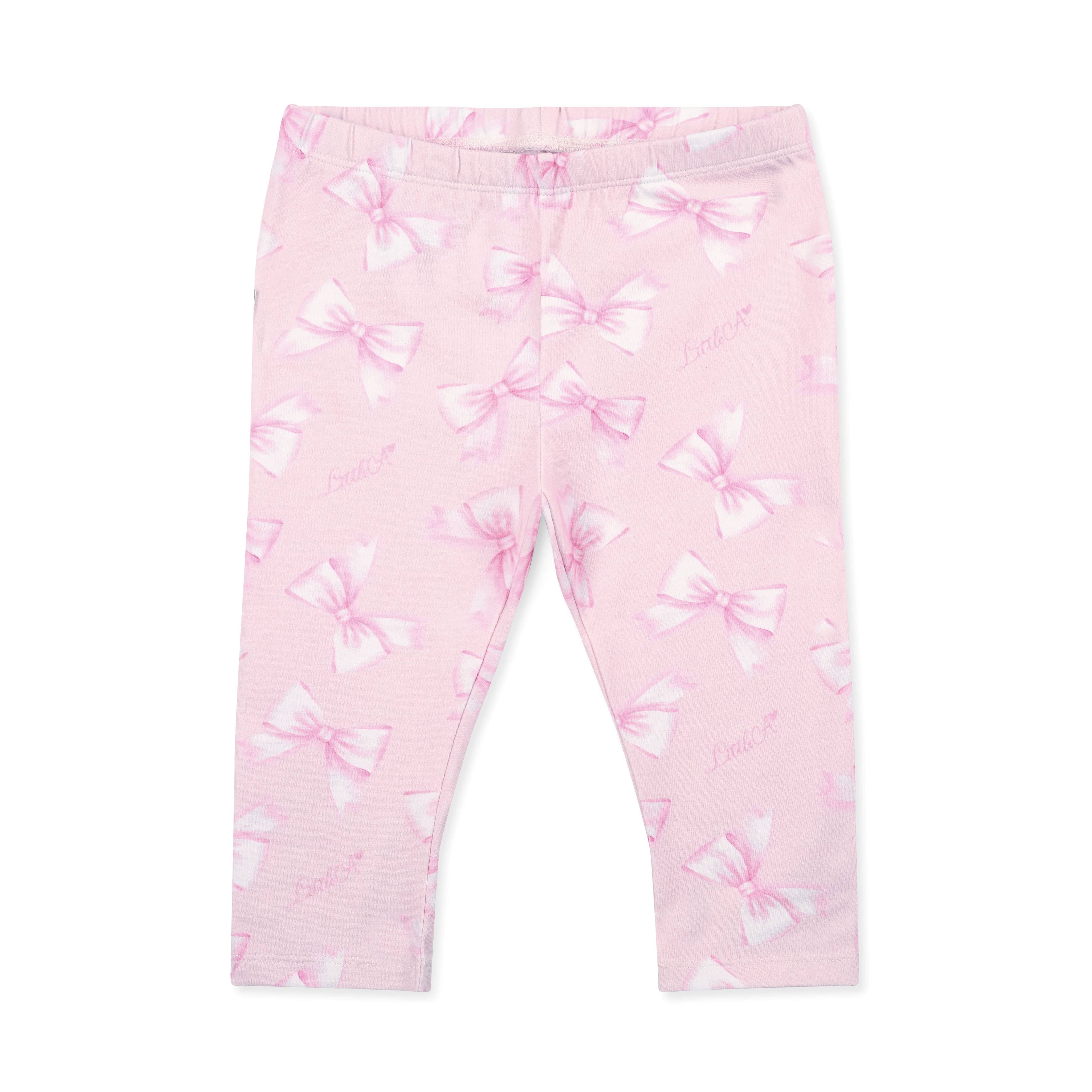 LITTLE A - Perfectly Pink Oriana Bow Print Legging Set - White