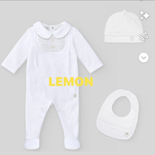 PAZ RODRIGUEZ - Peter Pan Collar Detail Baby Layette Set - Lemon