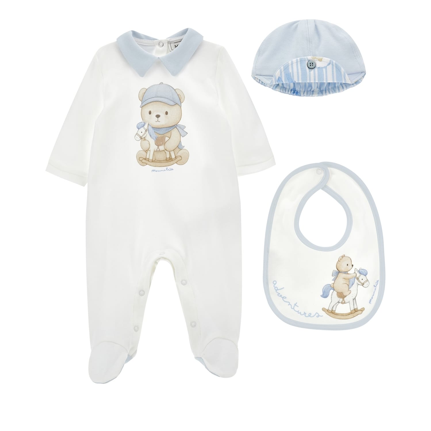 MONNALISA - Teddy Babygrow Three Piece Set - Blue