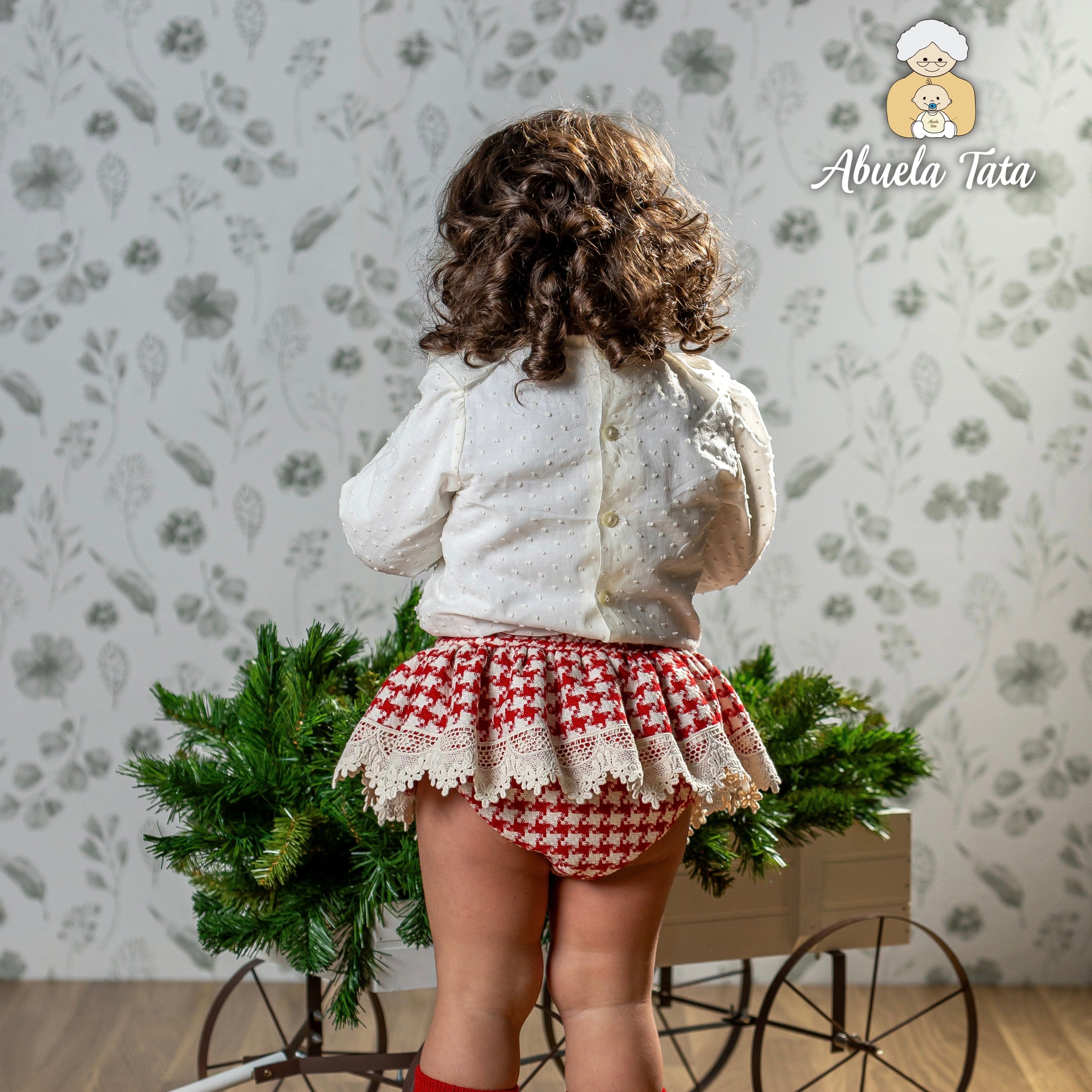 ABUELA TATA - Christmas Dogtooth Baby Jam Pant Set - Red