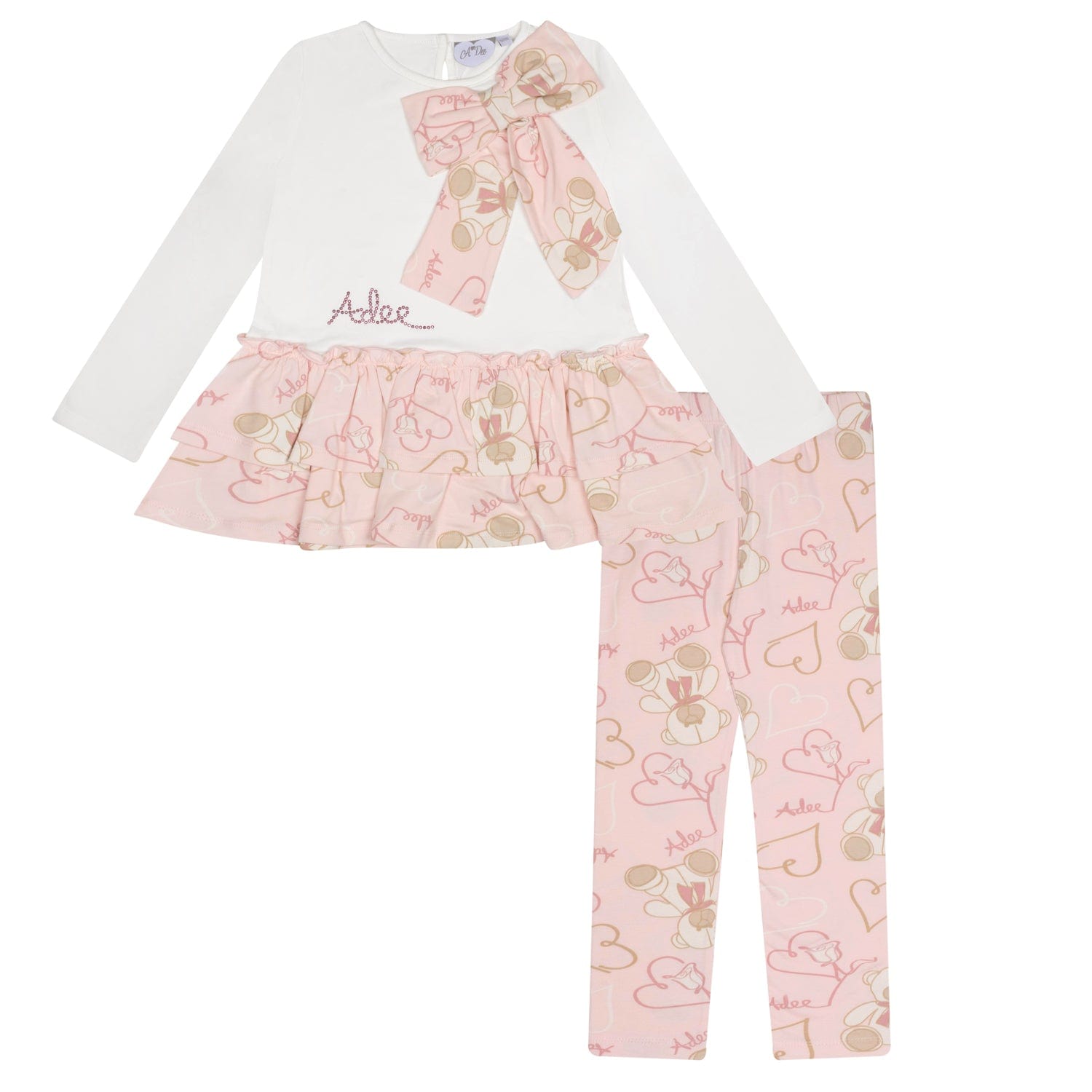 A DEE - Abstract Teddy Summer Teddy Print Bow Legging Set - Baby Pink