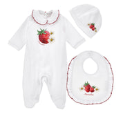 MONNALISA - Strawberry Three Piece Babygrow Set- White