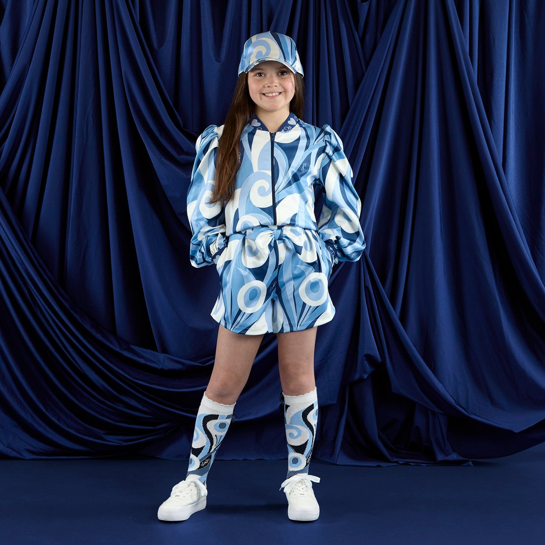 A DEE - Twilight Twirls Lizzy Swirl Print Bomber - Powder Blue
