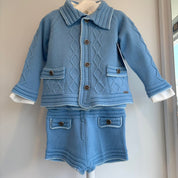 Rahigo - Three Piece Short Set With Blue Trim -  Blue