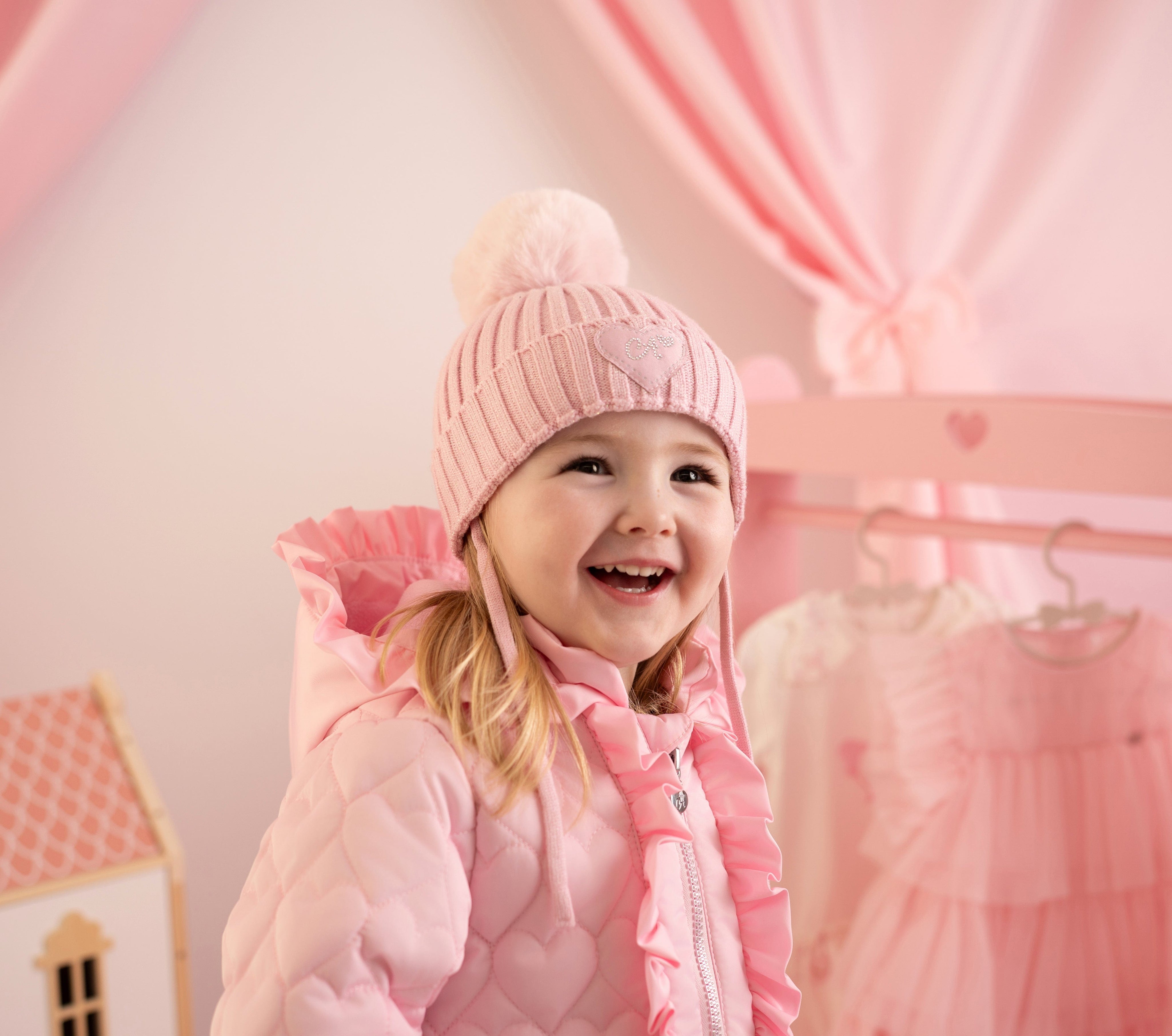 LITTLE A - Cute As A Cupcake Kamila Pom Pom Hat - Pink Fairy