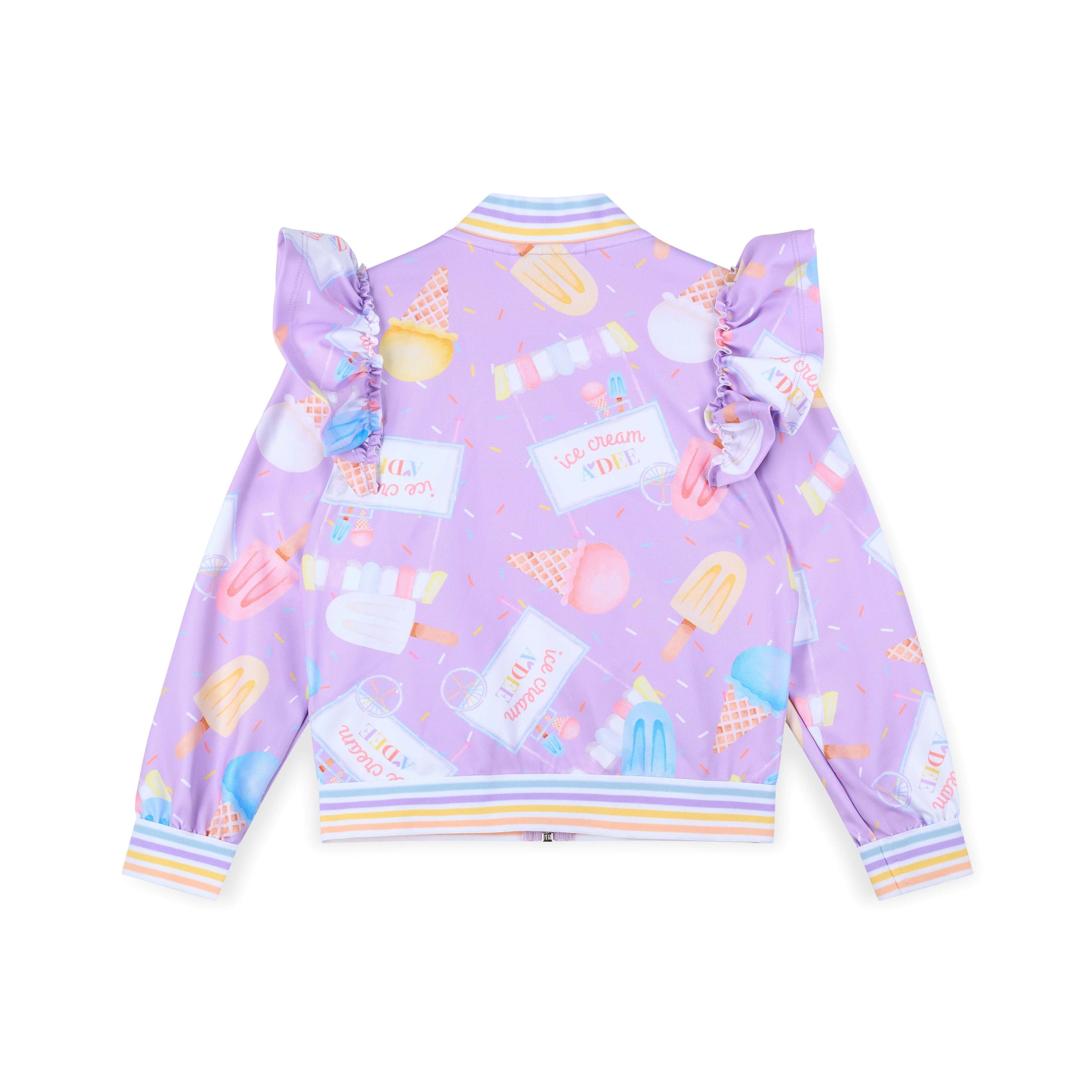 A DEE - Stephanie Pastel Parlour Ice Cream Print Frill Bomber - Lilac