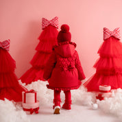 LITTLE A - Little Bows Kaia Heart Embroidery Puff Hooded Jacket - Vibrant Red