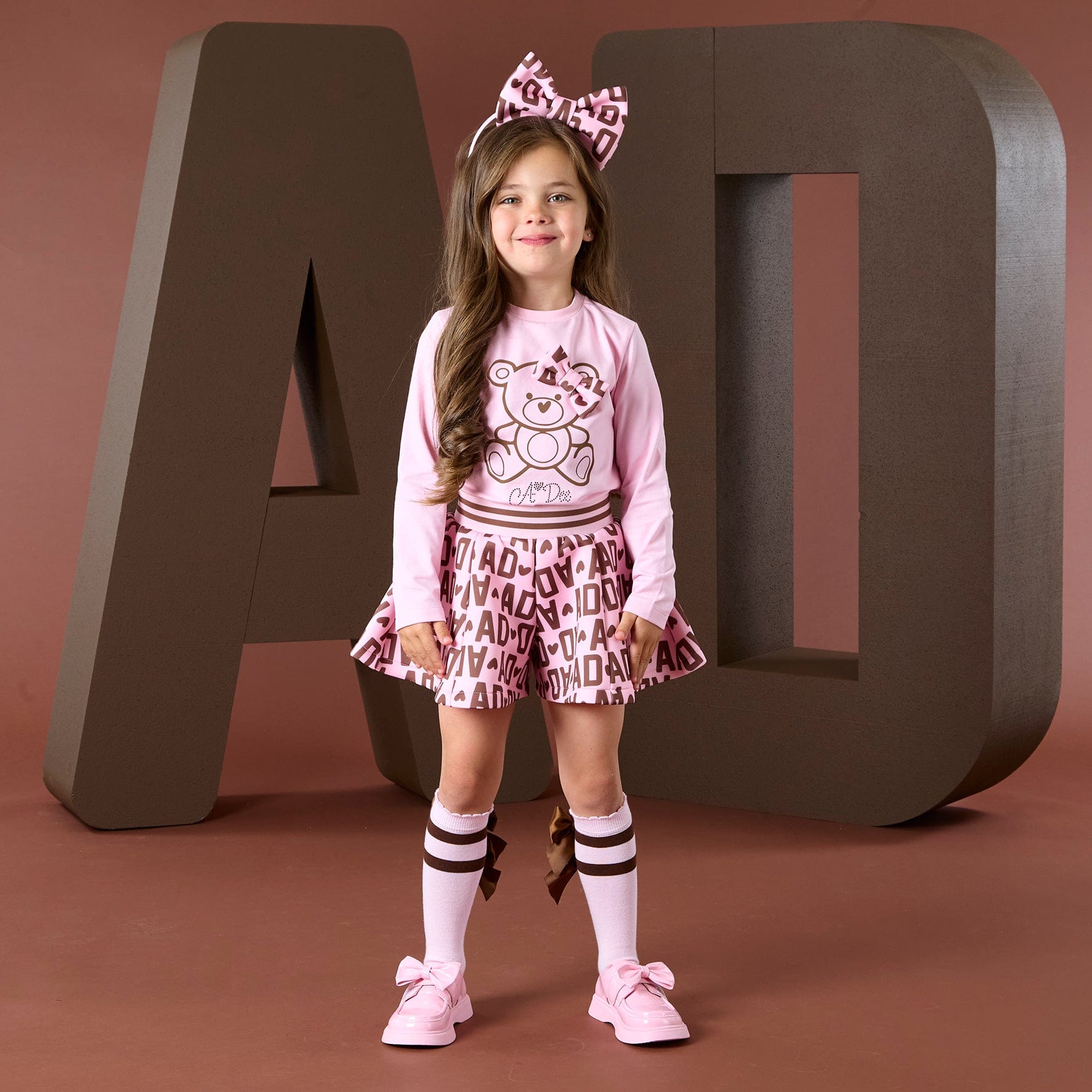 A DEE - Initial Icon Millie Initial Print Short Set - Pink Fairy
